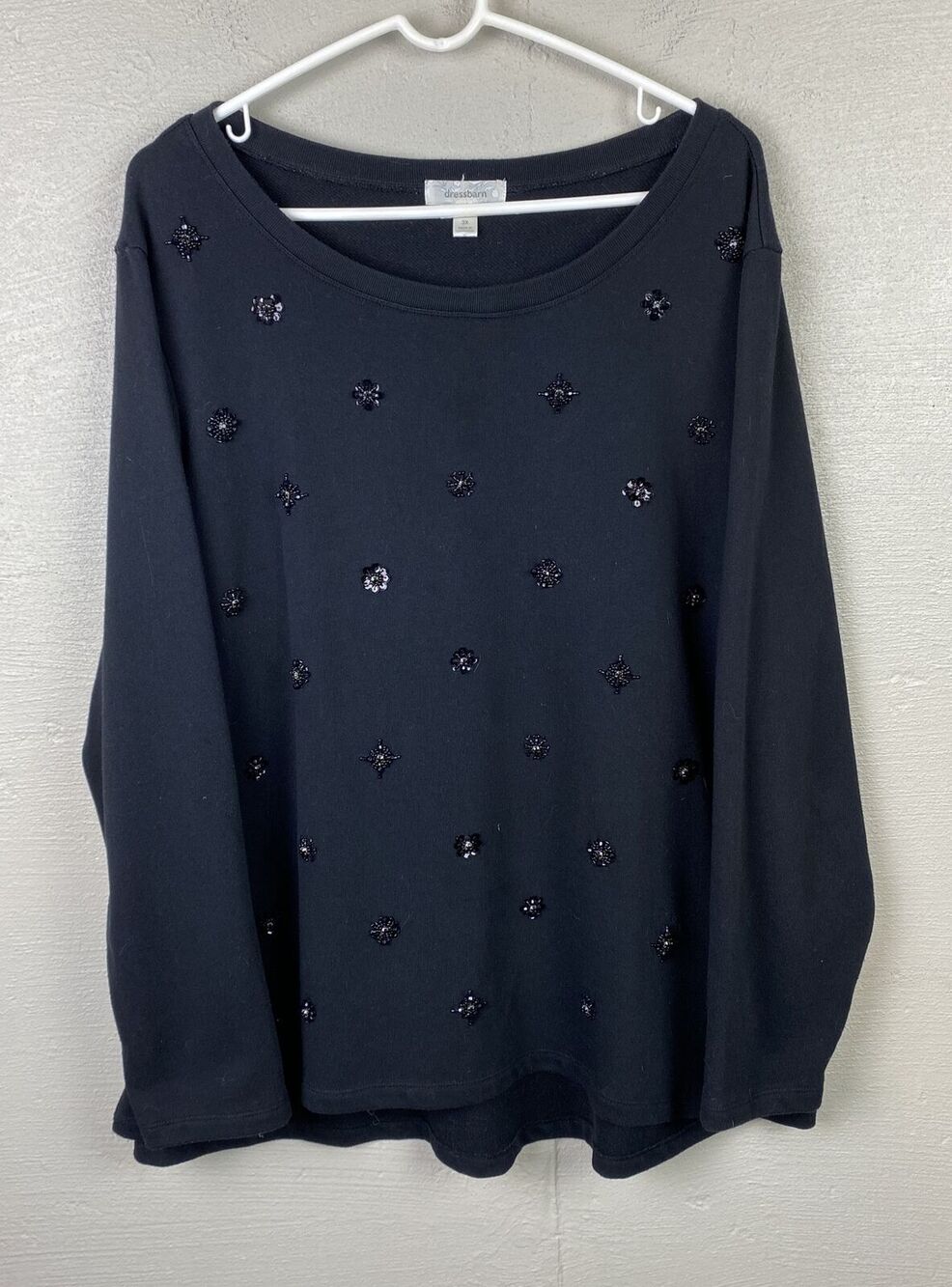 NEW Dressbarn Women’s Black Pullover Sweater With Embellished Design 3X
